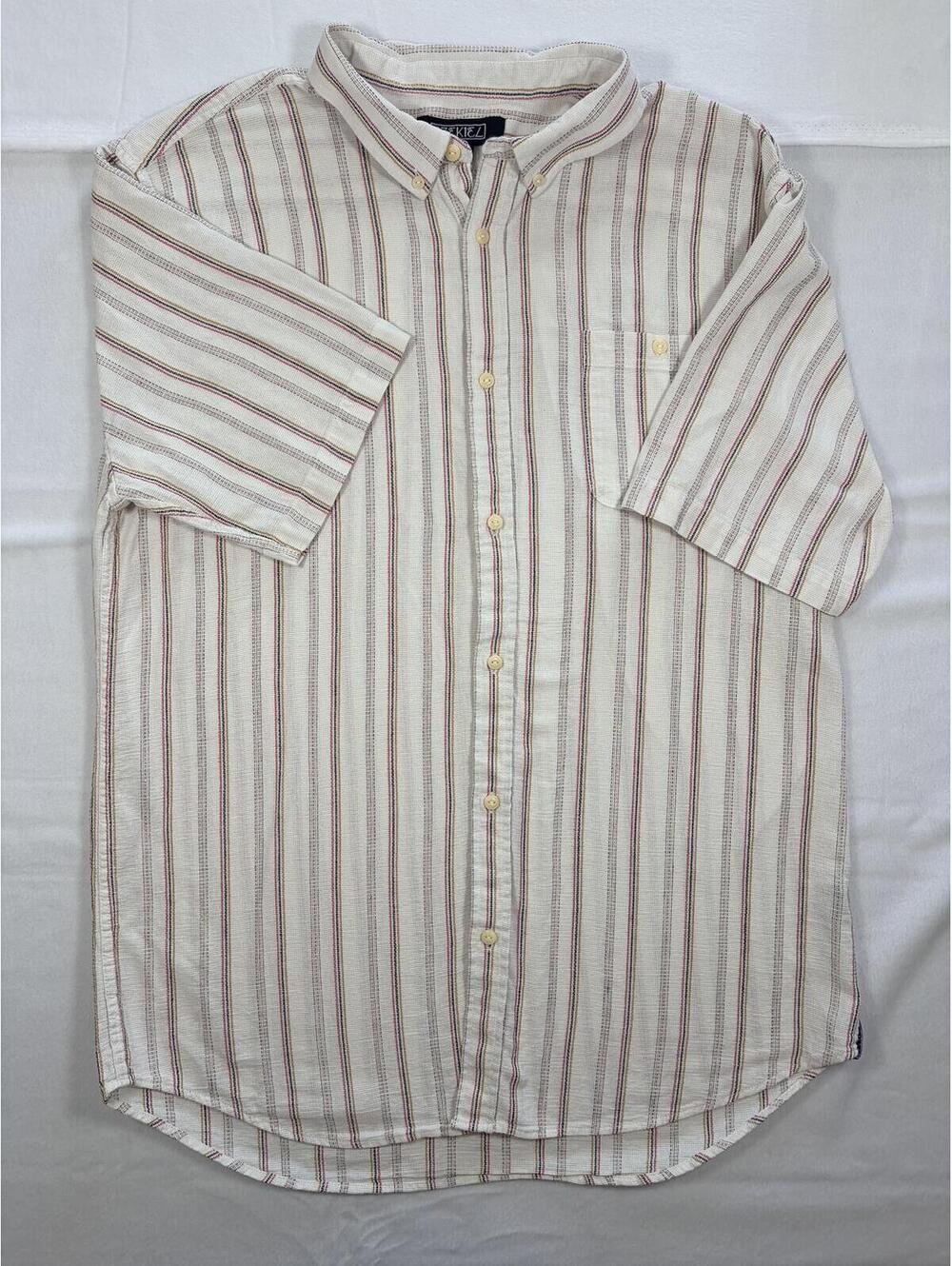 Ezekiel Short Sleeve Button Up Shirt Size XXL Cream Striped